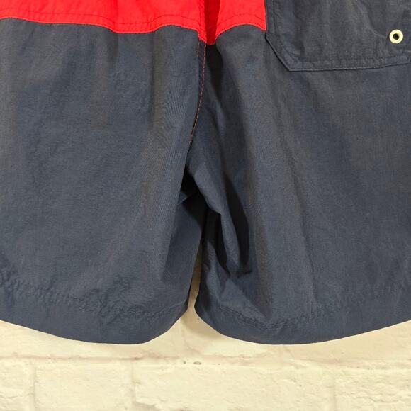F Tommy Hilfiger Red Navy Colorblock Swim Trunks Shorts Mens Size L Preppy - Picture 7 of 10